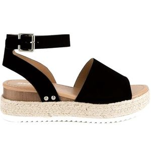 New Soda Black Platform Espadrille Wedge Sandal